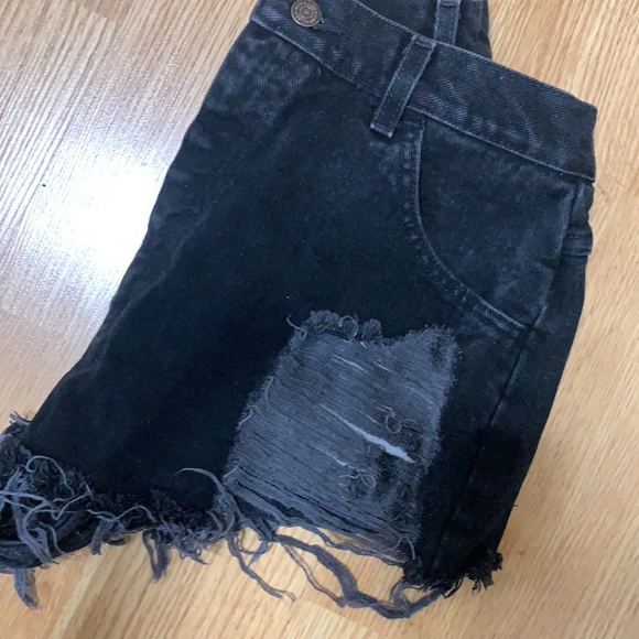 Vintage Distressed Black Denim Cutoffs - Picture 3 of 6